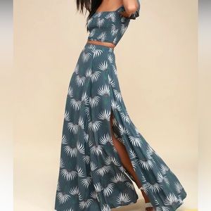 Trancoso Dusty Blue Floral Print Two-Piece Maxi Dress